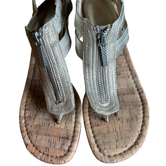 Donald Pliner Women Sandals Size 10 Dori Gold Front Zip Wedge Strappy Adjustable - Picture 5 of 11